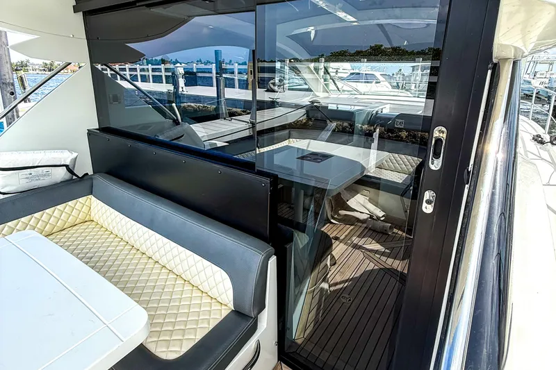 Slide: The Image of Luxurious interior of 2019 Galeon 485 HTS yacht with elegant seating and sleek design. - 6