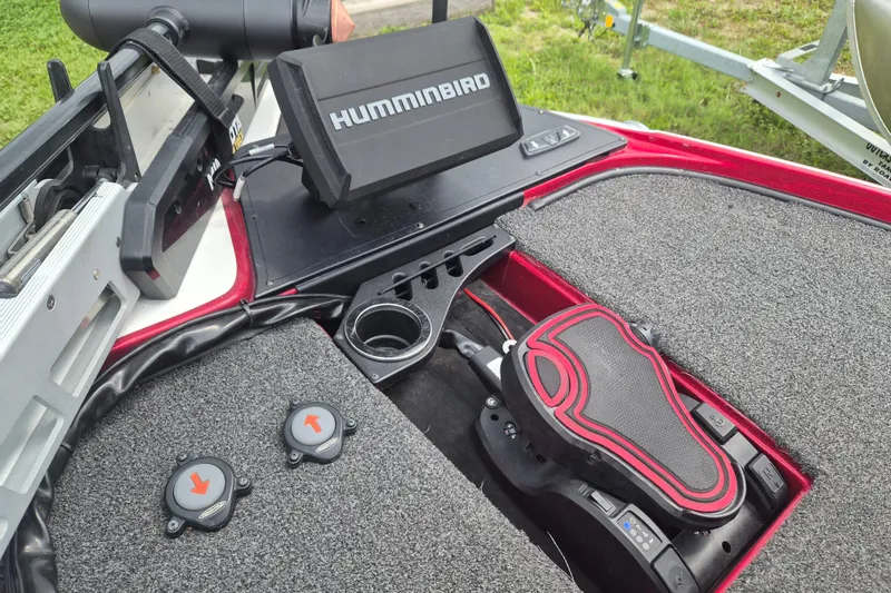 Slide: The Image of Nitro Z20 2021 boat dashboard with Humminbird electronics and foot pedal controls. - 26