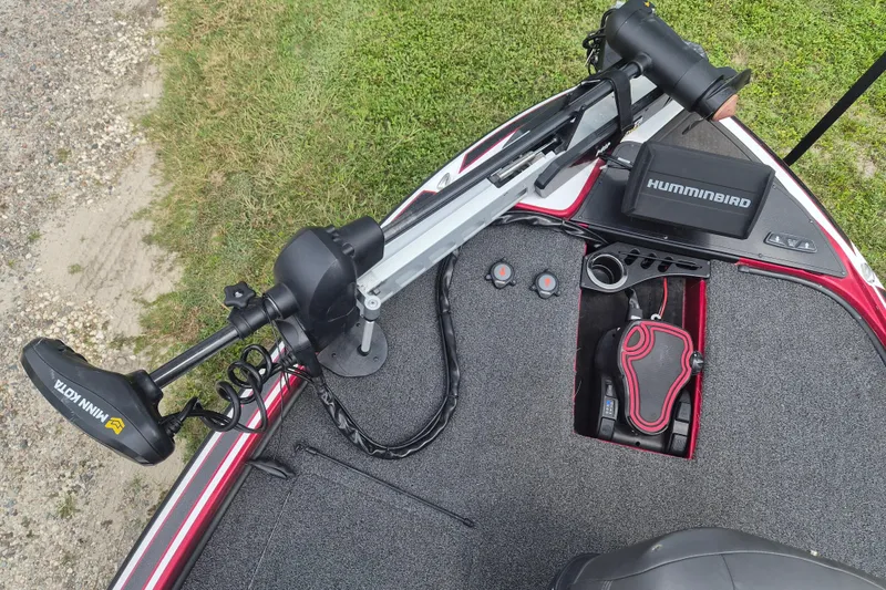 Slide: The Image of 2021 Nitro Z20 boat deck with Minn Kota trolling motor and Humminbird fish finder. - 25