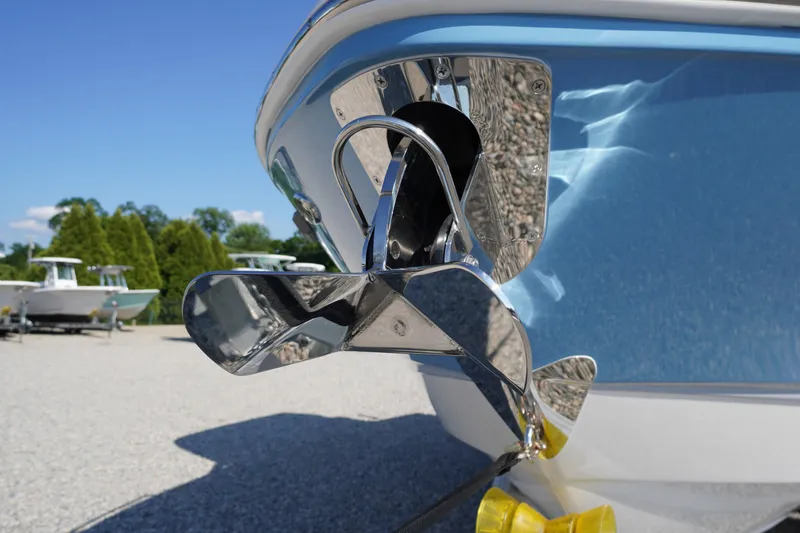 Slide: The Image of 2026 Chaparral 270 OSX boat anchor detail with polished metal finish. - 81