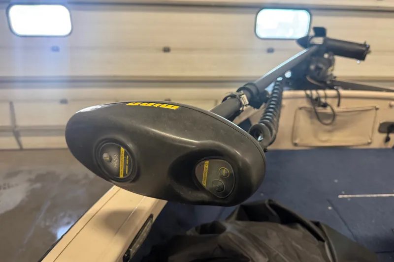 Slide: The Image of Close-up of a Minn Kota trolling motor on a 2001 Crestliner 1700 boat. - 14