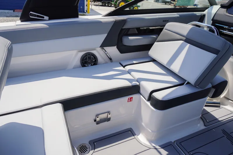 Slide: The Image of 2026 Chaparral SSX 4 boat interior with sleek seating and modern design. - 52