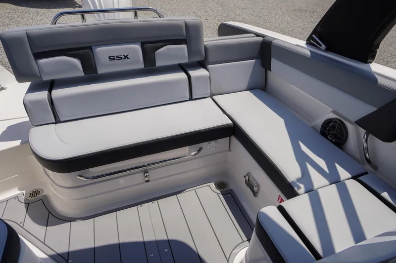 Slide: The Image of 2026 Chaparral SSX 4 boat interior with sleek, modern seating and stylish design. - 49