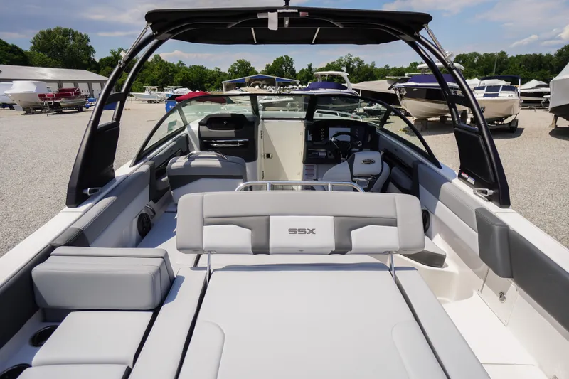 Slide: The Image of 2026 Chaparral SSX 4 boat interior with sleek seating and modern design. - 58