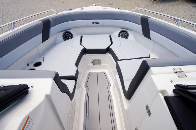 Slide: The Image of 2026 Chaparral SSX 4 boat interior with sleek seating and modern design. - 5