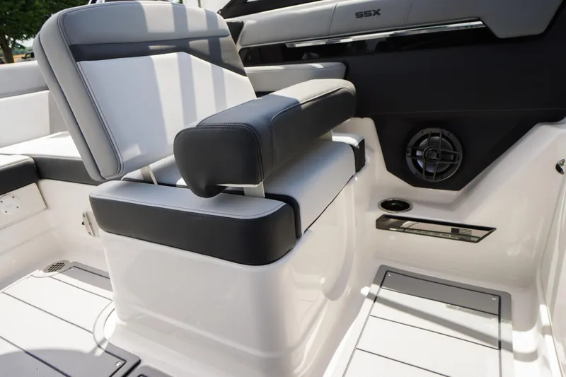 Slide: The Image of 2026 Chaparral SSX 4 boat interior with sleek seating and modern design. - 40