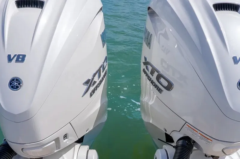 Slide: The Image of Twin Yamaha XTO Offshore outboard engines on a 2027 Regulator 31 boat. - 6