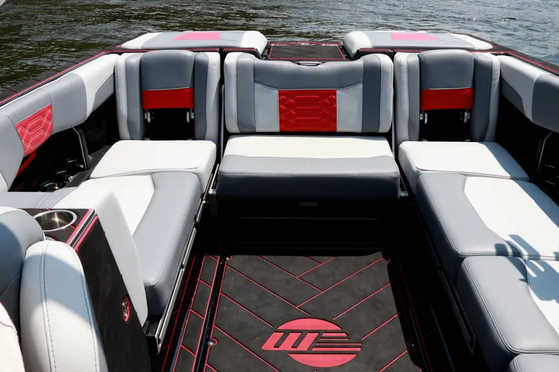 Slide: The Image of 2023 Malibu Wakesetter 25 LSV interior with luxurious seating and stylish design. - 16