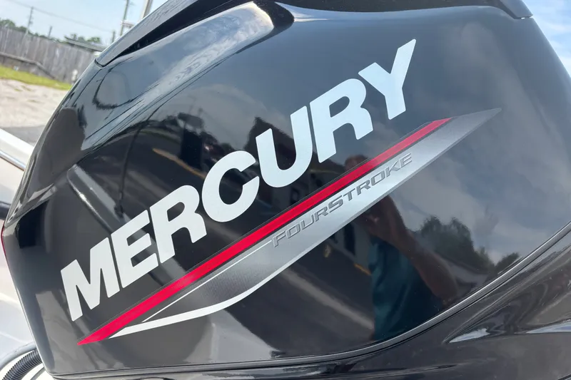 Slide: The Image of Mercury FourStroke engine on 2025 Boston Whaler 130 Super Sport boat. - 13