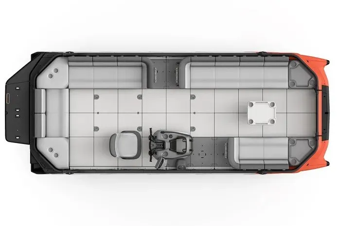 Slide: The Image of Top view of 2022 Sea-Doo Switch Cruise 21 pontoon boat interior layout. - 8