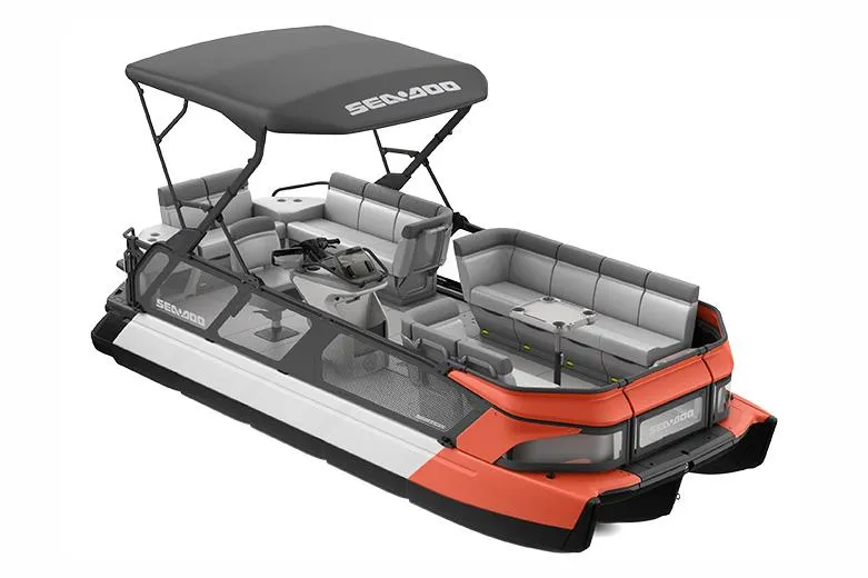 Slide: The Image of Manufacturer Provided Image: 2022 Sea-Doo Switch Cruise 21 pontoon boat with canopy and spacious seating. - 11