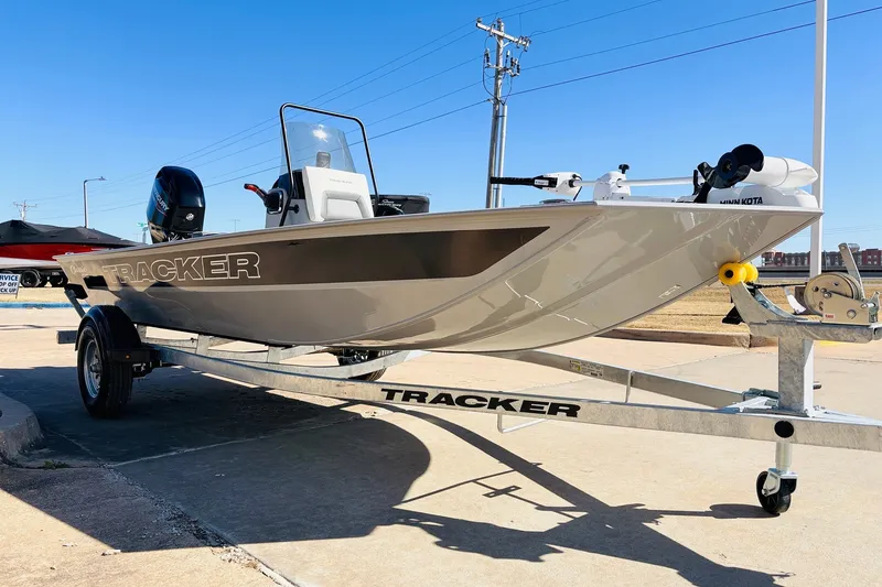 Slide: The Image of 2027 Tracker Bass Tracker Classic CC boat on trailer, outdoor display. - 4