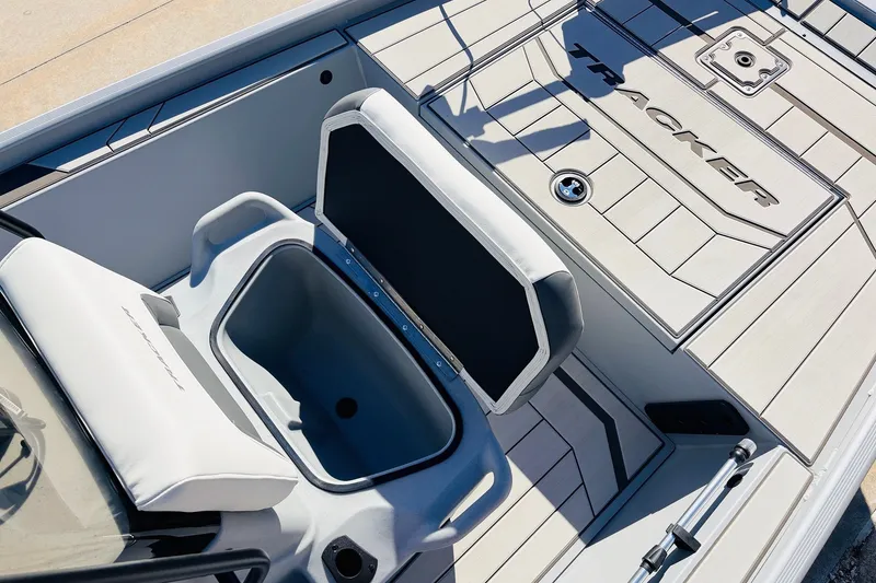 Slide: The Image of 2027 Tracker Bass Tracker Classic CC boat interior with storage compartment and seating. - 17