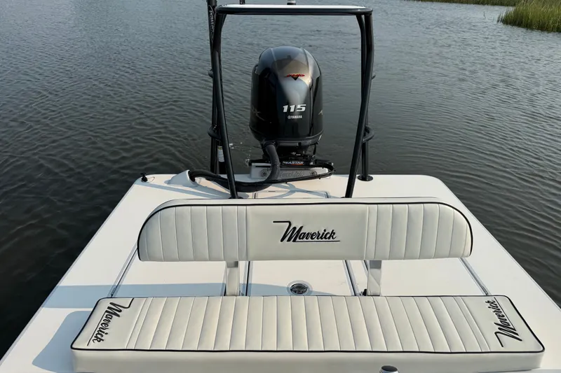 Slide: The Image of 2020 Maverick 18 HPX-V boat with Yamaha 115 engine on calm water. - 24