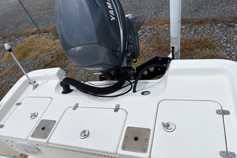 Slide: The Image of 2008 Blazer Bay 1960 Bay boat with Yamaha outboard motor, rear deck view. - 9