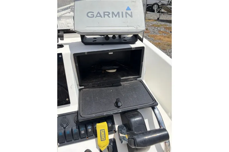 Slide: The Image of 2008 Blazer Bay 1960 Bay boat console with Garmin GPS and storage compartment. - 7