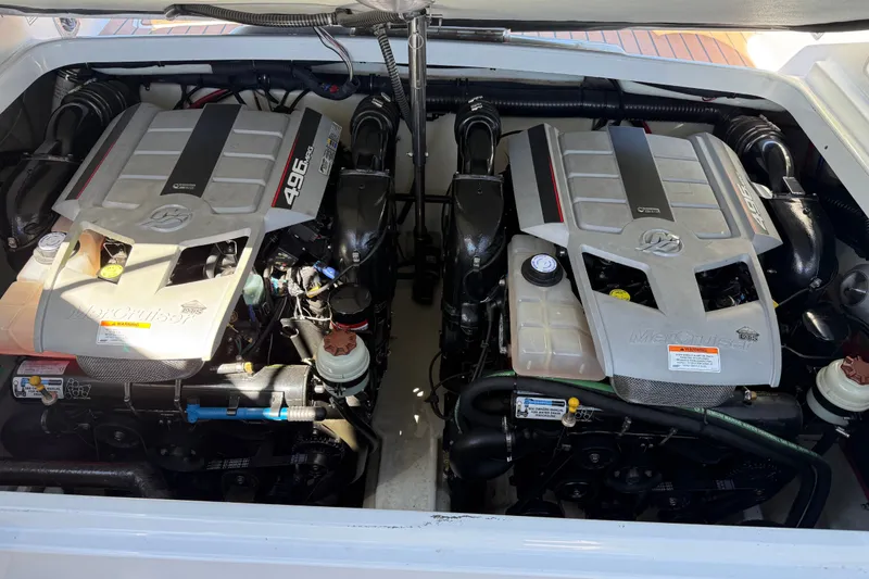 Slide: The Image of Twin MerCruiser engines in a 2008 Formula 310 Sun Sport boat. - 18