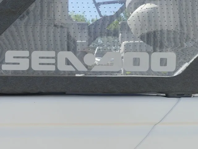 Slide: The Image of Close-up of the Sea-Doo logo on a boat. - 22
