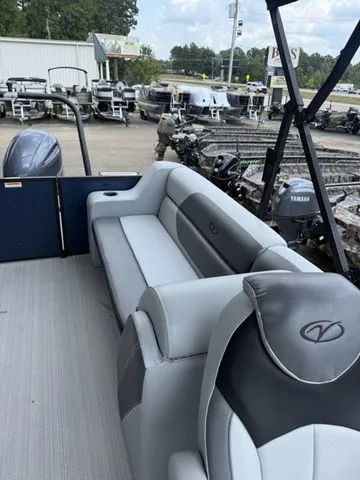 Slide: The Image of The image shows the interior of a 2022 Veranda Vista View 22RC boat with gray seating. - 15