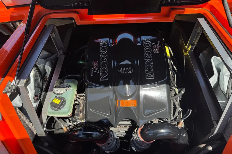 Slide: The Image of Engine compartment of 2018 Malibu Wakesetter 22 MXZ with Monsoon 6.2L 410 engine. - 22