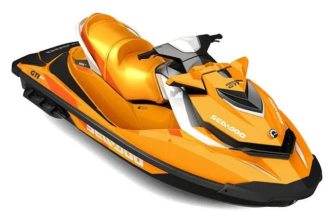 Slide: The Image of An orange 2017 Sea-Doo GTI SE 130 jet ski with a sporty design. - 1