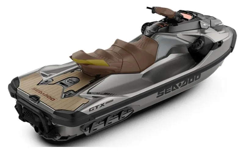 Slide: The Image of A 2019 Sea-Doo GTX Limited 300 with sound system. It features a sleek design and brown seats. - 2