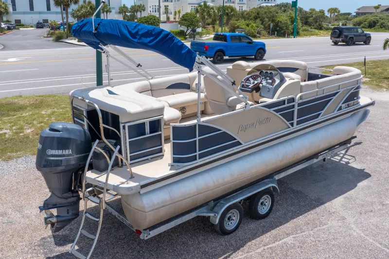 Slide: The Image of 2014 Aqua Patio 22 SLC pontoon boat on trailer with Yamaha motor. - 36