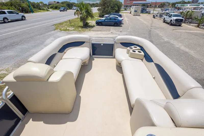Slide: The Image of 2014 Aqua Patio 22 SLC pontoon boat with spacious seating and cup holders. - 23