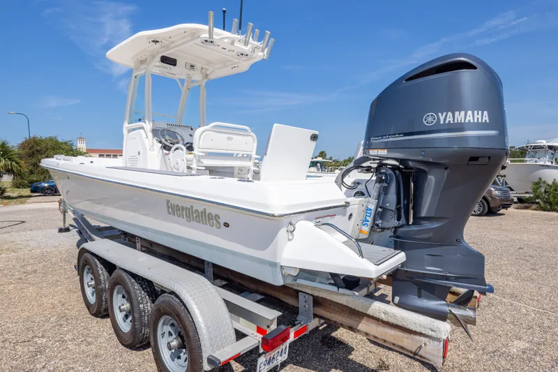 Slide: The Image of 2012 Everglades 243 Center Console boat on trailer with Yamaha outboard motor. - 13