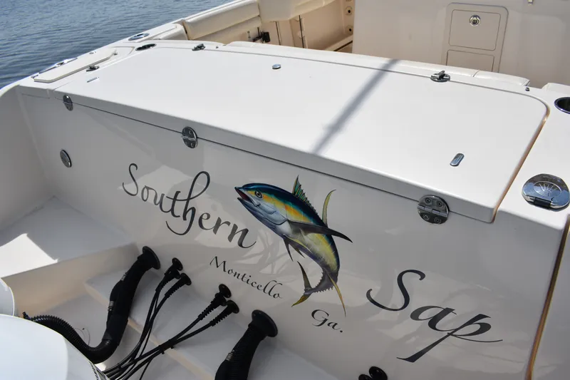 Slide: The Image of 2019 Grady-White Canyon 336 boat with "Southern Sap" and fish graphic, Monticello, Ga. - 26