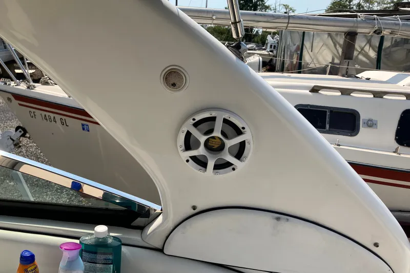 Slide: The Image of Speaker and cleaning supplies on a 2006 Sea Ray 290 Sun Sport boat. - 14