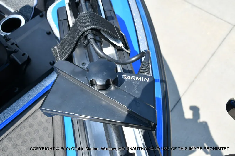 Slide: The Image of Close-up of a Garmin device on a blue Nitro Z21 Pro boat. - 5