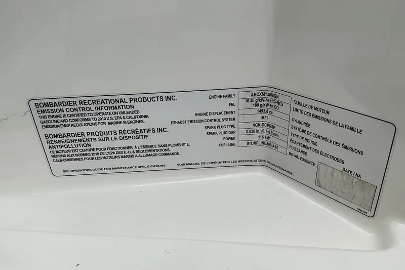 Slide: The Image of An emission control label from Bombardier Recreational Products Inc. with engine technical details. - 17