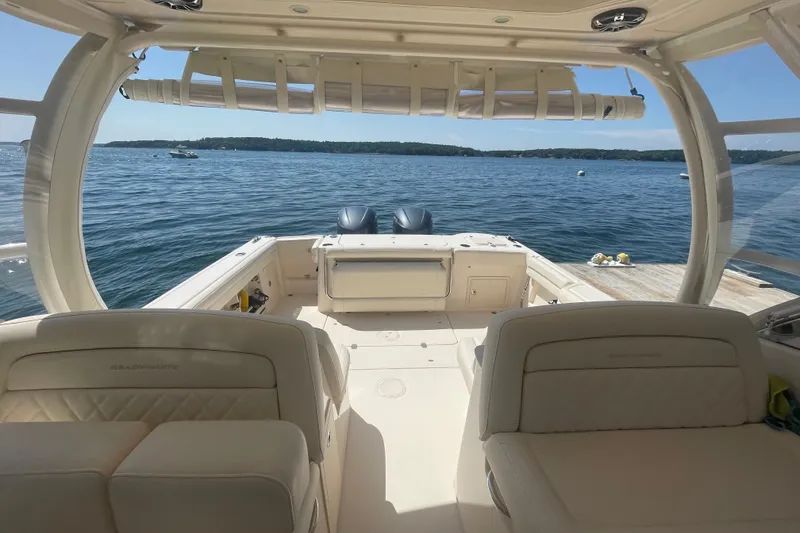 Slide: The Image of 2021 Grady-White Freedom 325 boat interior with ocean view. - 18