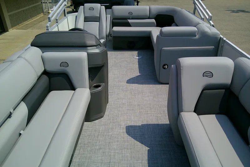 Slide: The Image of 2026 Sun Tracker Party Barge 20 DLX interior with spacious seating and modern design. - 91