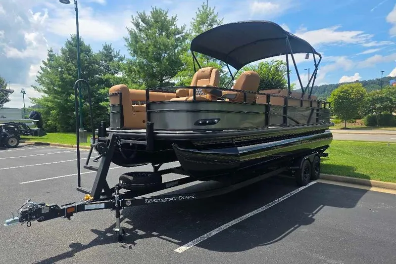 The Image of 2026 Ranger 220FC pontoon boat on trailer, parked in a sunny lot. - 0