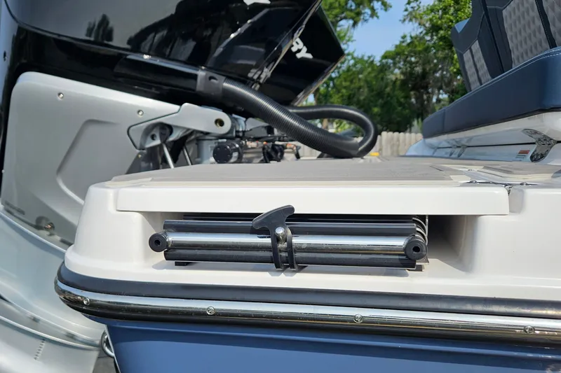 Slide: The Image of 2026 Monterey Elite 30 OB boat detail, featuring a sleek design and modern equipment. - 11