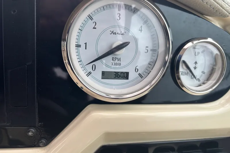 Slide: The Image of Close-up of 2019 Regal 28 Express boat tachometer showing 3600 RPM. - 22