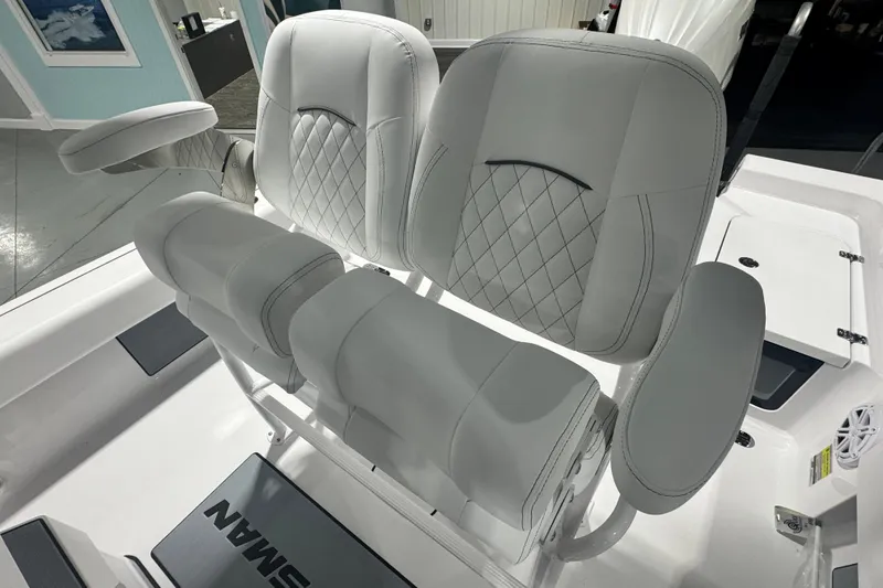 Slide: The Image of Luxurious seating on 2027 Sportsman Masters 227 Bay Boat with diamond-stitched upholstery. - 4