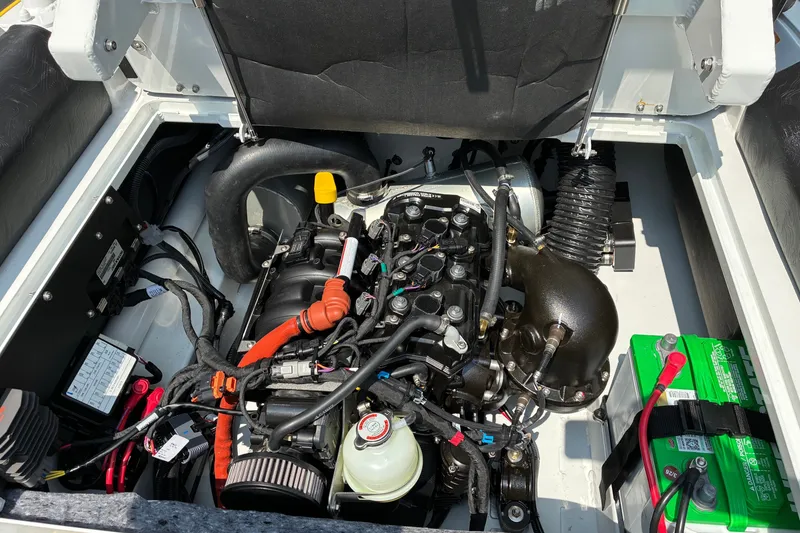 Slide: The Image of Engine compartment of a 2026 Highfield Velox 420 boat, showcasing detailed components. - 16