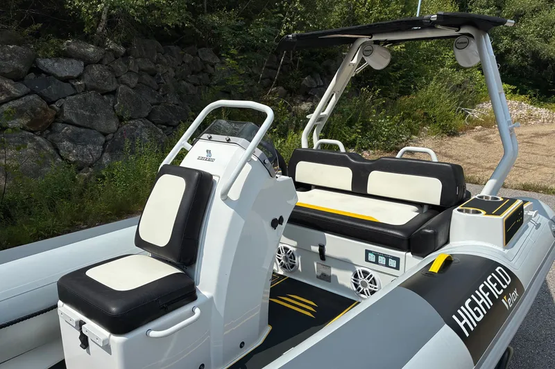 Slide: The Image of 2026 Highfield Velox 420 boat interior with sleek seating and modern design. - 5