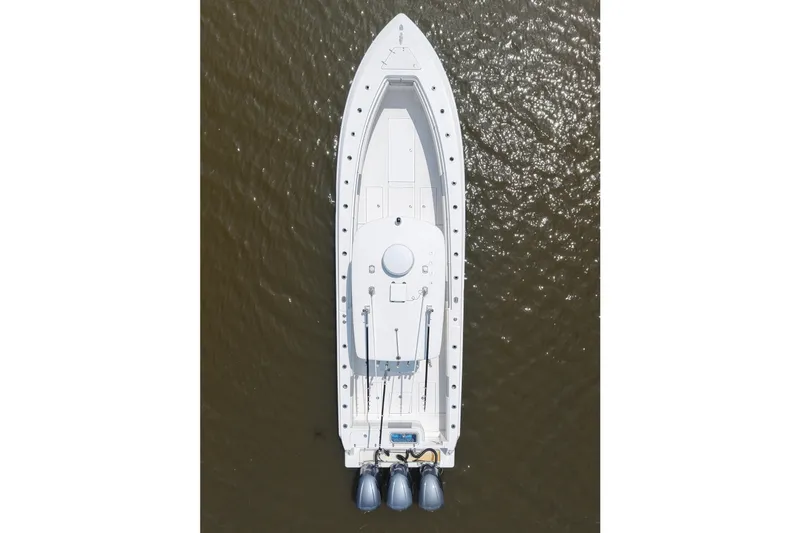 Slide: The Image of Overhead view of 2016 Contender 35 ST boat on water. - 8