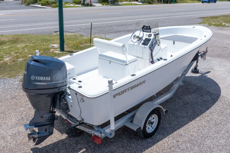Slide: The Image of 2015 Sportsman Island Reef 17 Center Console boat with Yamaha motor on trailer. - 37