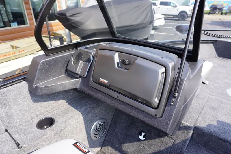 Slide: The Image of 2027 Tracker Pro Guide V-175 Combo boat interior with dashboard and seating. - 6