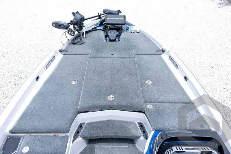 Slide: The Image of 2020 Skeeter FXR20 Limited boat deck with Humminbird electronics and trolling motor. - 16