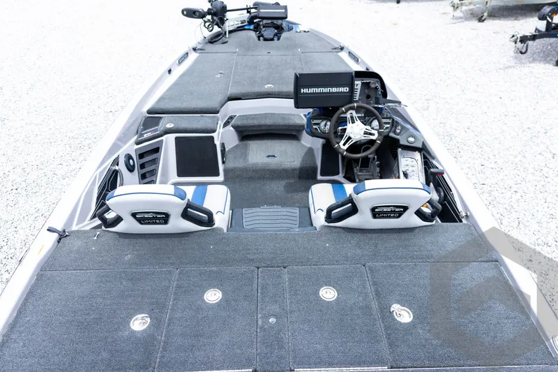 Slide: The Image of 2020 Skeeter FXR20 Limited boat interior with steering wheel and Humminbird electronics. - 15