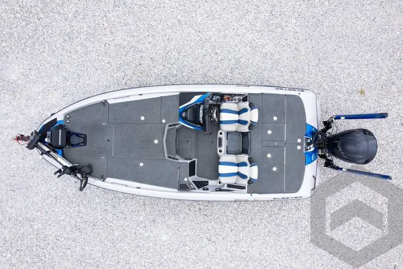 Slide: The Image of 2020 Skeeter FXR20 Limited fishing boat, aerial view, showcasing spacious deck and seating. - 29