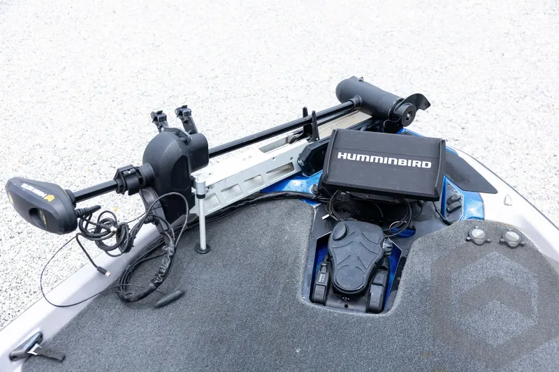 Slide: The Image of 2020 Skeeter FXR20 Limited boat with Humminbird electronics and trolling motor setup. - 17