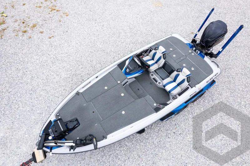 Slide: The Image of 2020 Skeeter FXR20 Limited fishing boat with dual seats and advanced equipment, aerial view. - 33
