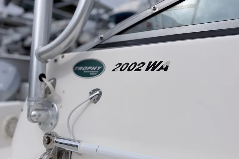 Slide: The Image of Close-up of a 2007 Trophy 2002 Walkaround boat model nameplate. - 3